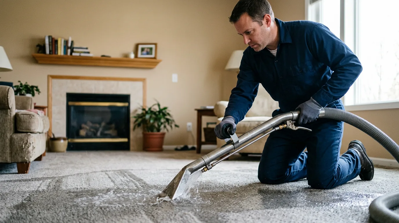 Water damage restoration technician working near Toulon, IL